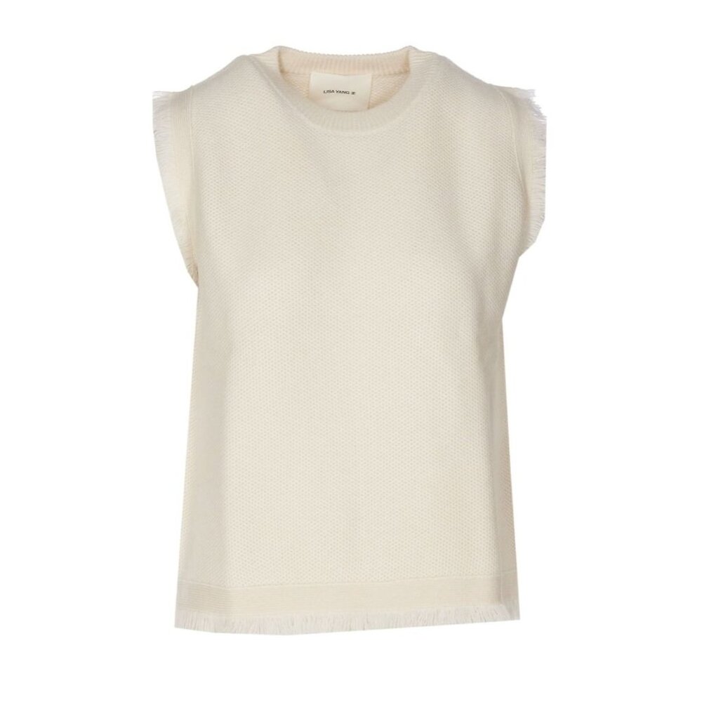 LISA YANG Mathilde Cashmere Fringe Sleeveless Knit Sweater Vest Size 2 Medium